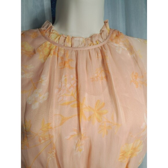 NWT French Connection Coral Floral Peach Diana Rec Crinkle Flowing Dress Size 12 - Picture 9 of 16